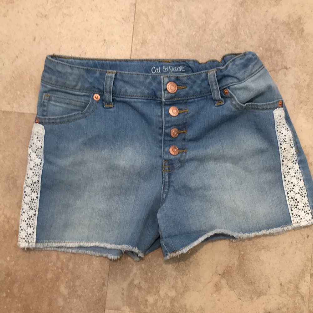 Denim shorts.